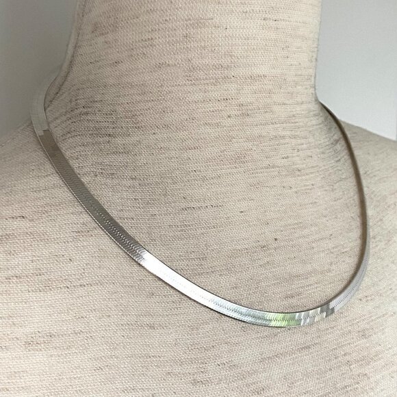 Sterling Silver 925 TJC 5MM Polished Flat Herringbone Chain Necklace 18" 14g - Picture 1 of 16